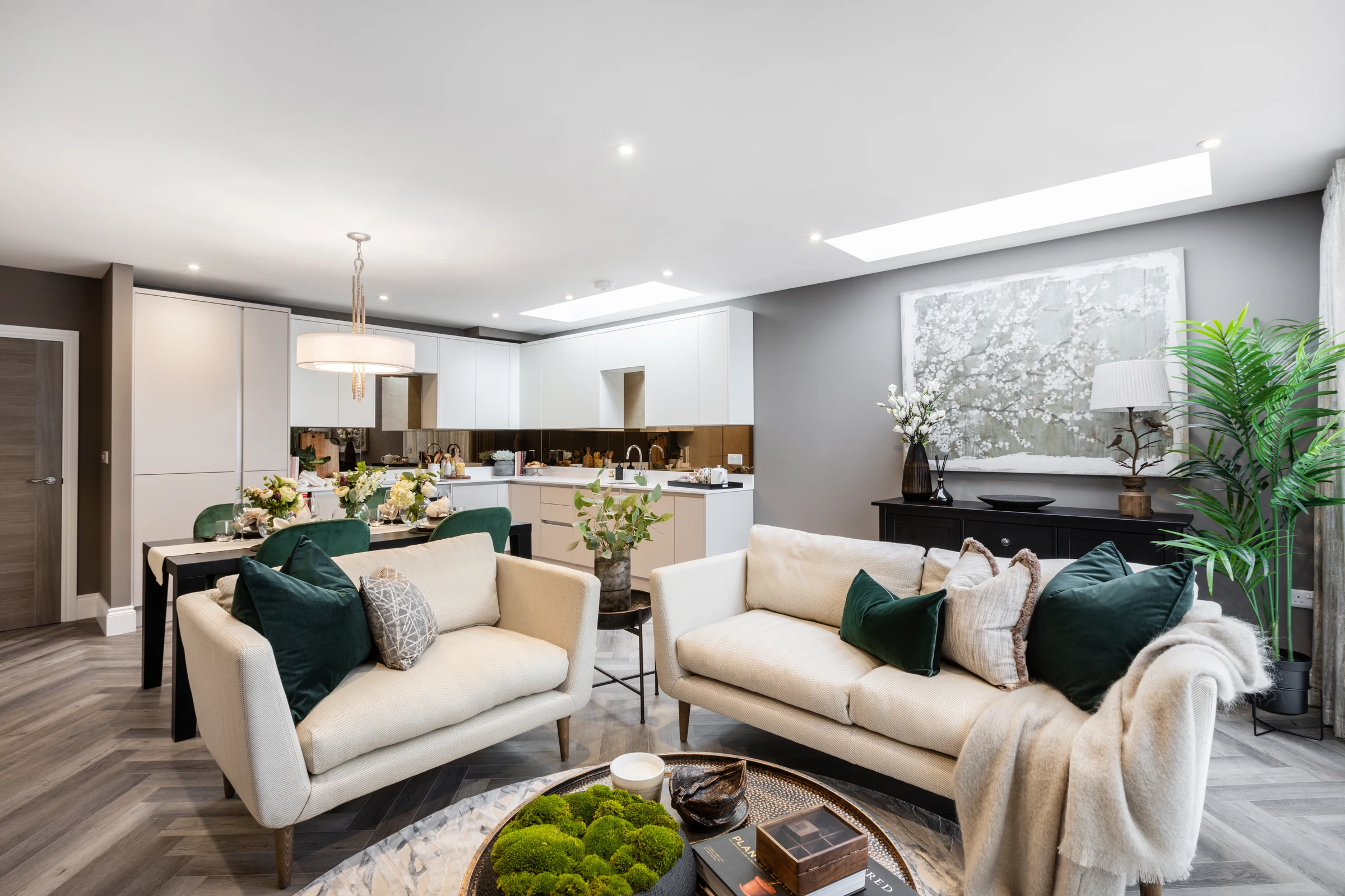 Open-plan living, dining and kitchen at Emerald Court by Novo